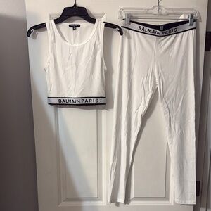 Balmain White Ribbed Tank and Leggings Set
